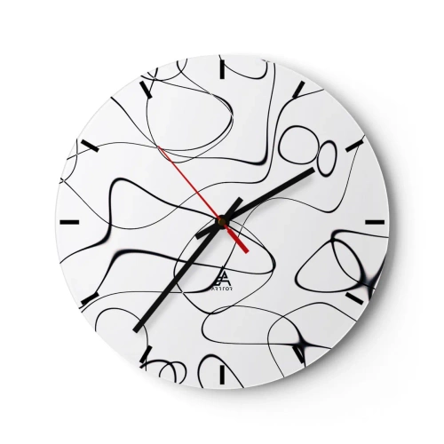 Reloj de pared - Reloj de vidrio - Líneas abstractas negras sobre un fondo blanco - 30x30cm - Los caminos de la vida, las vicisitudes del destino - Decoración de pared moderna para salón, cocina y dormitorio ARTTOR