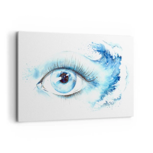 Cuadro sobre lienzo - Impresión de Imagen - Acuarela artística de un ojo con una onda dinámica. - 120x80cm - Sumérgete en el azul de tu mirada - Decoración de pared moderna para salón y dormitorio ARTTOR