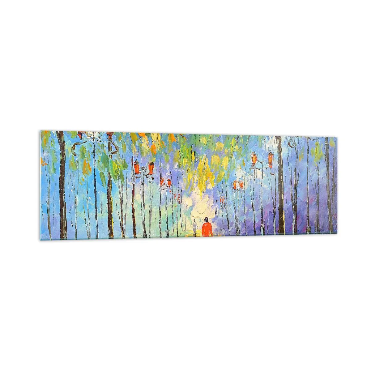 Cuadro sobre vidrio - Impresiones sobre Vidrio - Un pintoresco paseo entre los faroles en una noche lluviosa. - 160x50cm - La canción nocturna de la lluvia - Decoración de pared moderna para salón y dormitorio ARTTOR