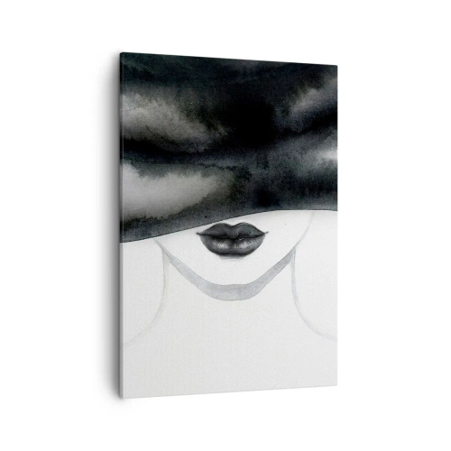 Cuadro sobre lienzo - Impresión de Imagen - Un retrato sutil de una mujer con el rostro cubierto en un estilo monocromático. - 50x70cm - Un misterio sensual - Decoración de pared moderna para salón y dormitorio ARTTOR