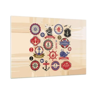 Cuadro sobre vidrio - Impresiones sobre Vidrio - Emblemas y símbolos náuticos sobre un fondo beige - 100x70cm - Una fraternidad del mar - Decoración de pared moderna para salón y dormitorio ARTTOR
