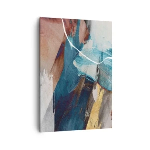 Cuadro sobre lienzo - Impresión de Imagen - Pinceladas abstractas en tonos azules y dorados. - 50x70cm - Con estilo y energía - Decoración de pared moderna para salón y dormitorio ARTTOR
