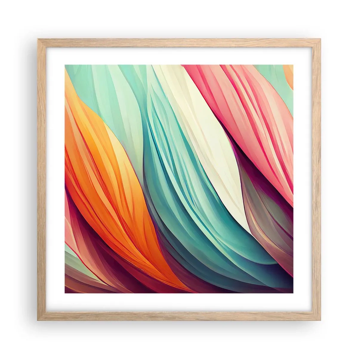 Póster en marco roble claro - Tejido arco iris - 50x50 cm