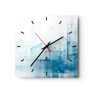 Reloj de pared - Reloj de vidrio - Formas geométricas abstractas en tonos azules - 30x30cm - Cómo se hizo el espacio - Decoración de pared moderna para salón y dormitorio ARTTOR