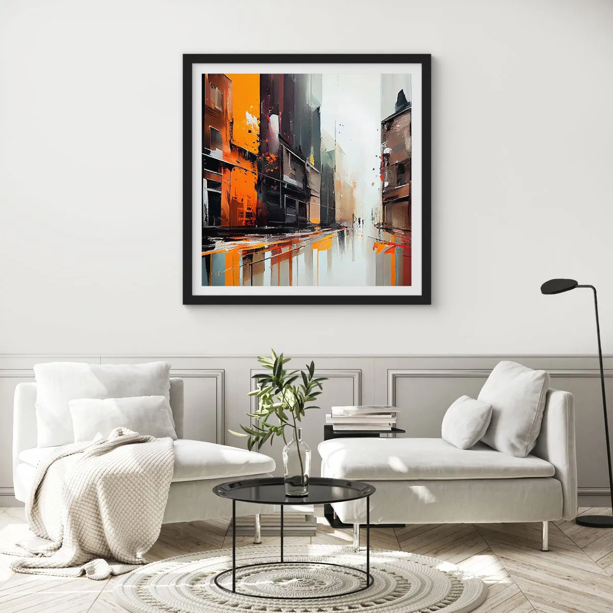 Póster en marco negro - Día lluvioso - 40x40 cm