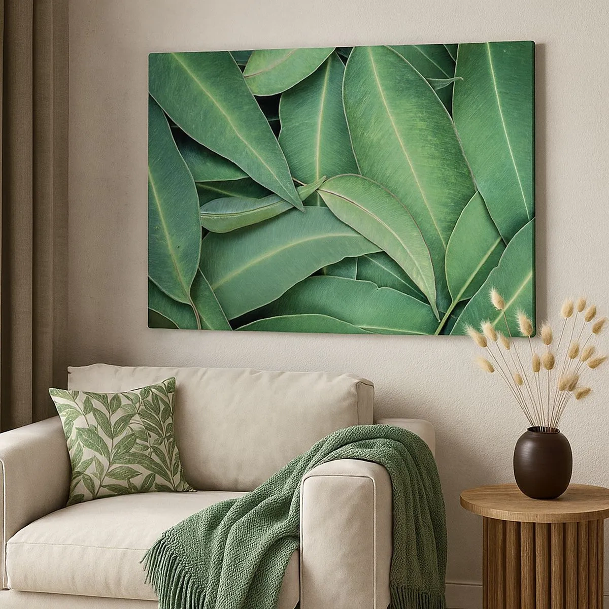 Cuadro sobre lienzo - Impresión de Imagen - Primer plano de hojas verdes que crean un patrón natural. - 70x50cm - Jugosidad y frescura - Decoración de pared moderna para salón y dormitorio ARTTOR