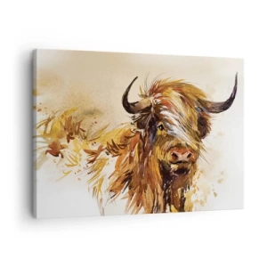 Cuadro sobre lienzo - Impresión de Imagen - Retrato de un toro en estilo artístico de acuarela. - 70x50cm - El orgullo del líder - Decoración de pared moderna para salón y dormitorio ARTTOR