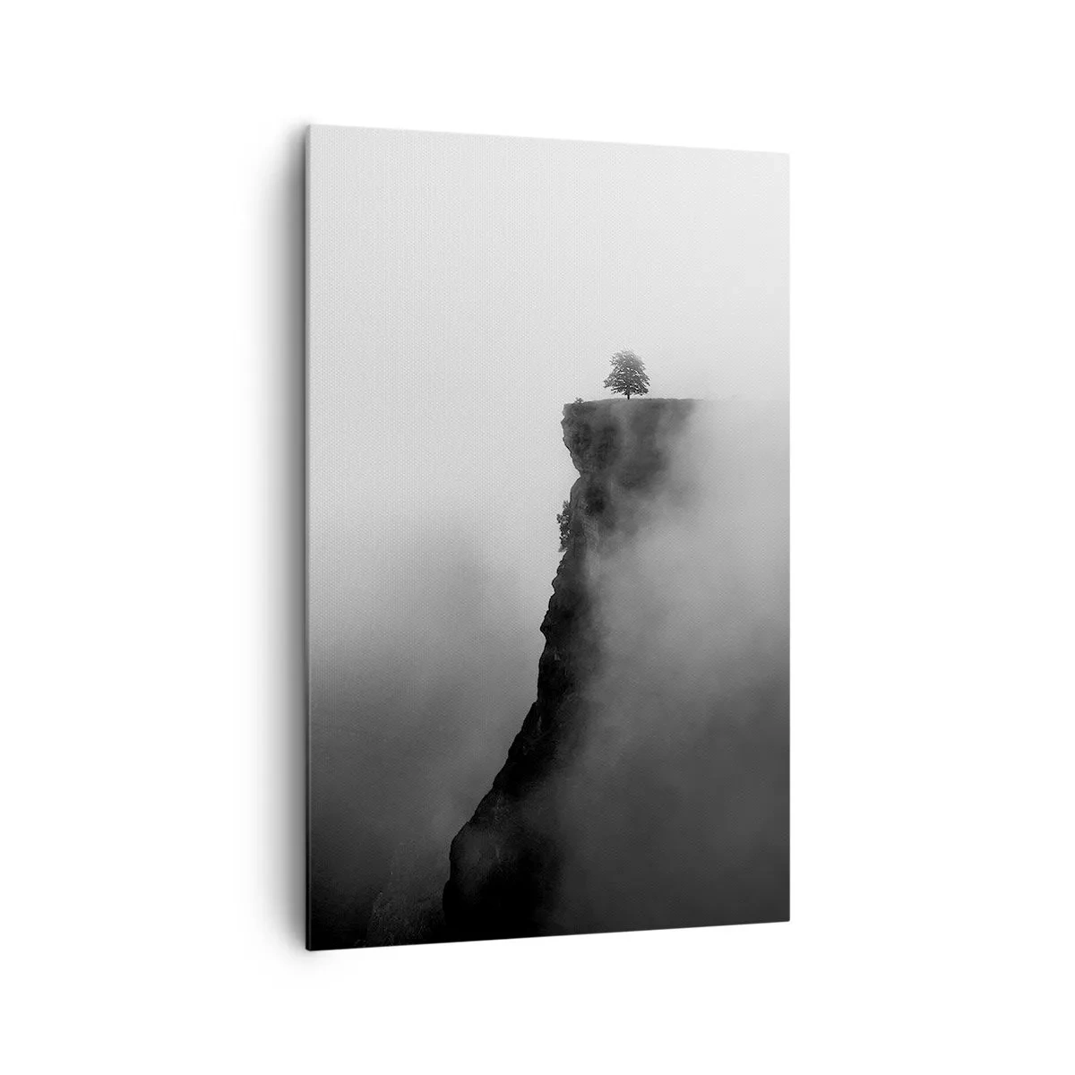 Cuadro sobre lienzo - Impresión de Imagen - Un árbol solitario al borde de un acantilado rodeado de niebla. - 80x120cm - En el límite del mundo - Decoración de pared moderna para salón y dormitorio ARTTOR