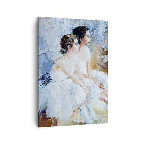 Cuadro sobre lienzo - Impresión de Imagen - Dos bailarinas vestidas de blanco se relajan sobre un fondo pastel. - 50x70cm - Cisnes jóvenes descansando - Decoración de pared moderna para salón y dormitorio ARTTOR
