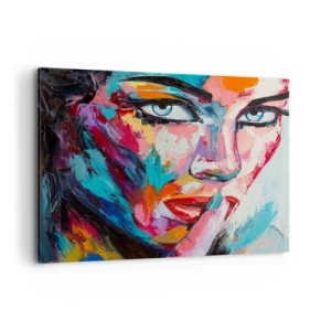 Cuadro sobre lienzo - Impresión de Imagen - Retrato colorido de una mujer en estilo abstracto. - 100x70cm - Nuestro primer secreto - Decoración de pared moderna para salón y dormitorio ARTTOR
