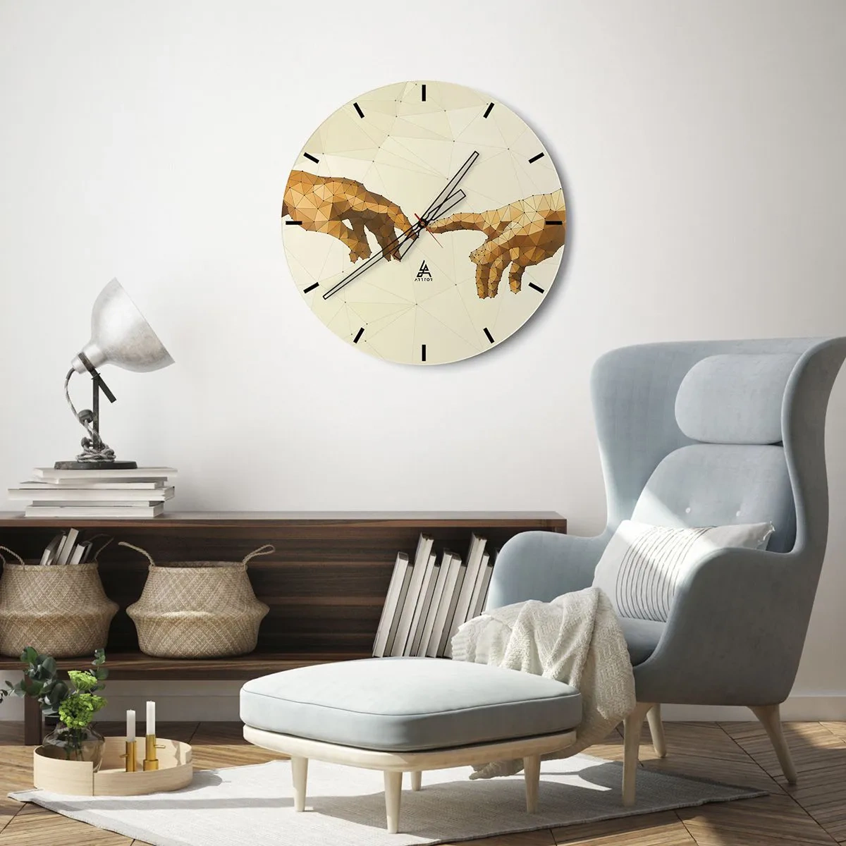 Reloj de pared - Reloj de vidrio - Dos manos en estilo geométrico con puntos de conexión. - 30x30cm - Geometría divina - Decoración de pared moderna para salón, cocina y dormitorio ARTTOR