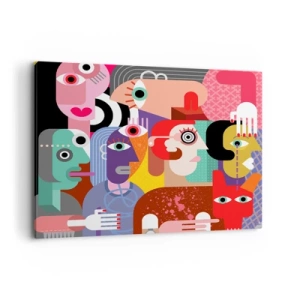 Cuadro sobre lienzo - Impresión de Imagen - Abstracción colorida con caras geométricas. - 120x80cm - Estilo Picasso - Decoración de pared moderna para salón y dormitorio ARTTOR