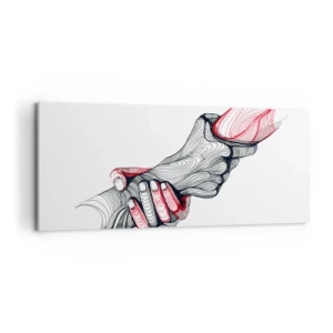 Cuadro sobre lienzo - Impresión de Imagen - Manos artísticas abrazándose en un estilo minimalista. - 120x50cm - Estás en buenas manos - Decoración de pared moderna para salón y dormitorio ARTTOR