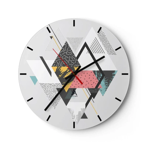 Reloj de pared - Reloj de vidrio - Una variación del triángulo y el rombo - 40x40 cm