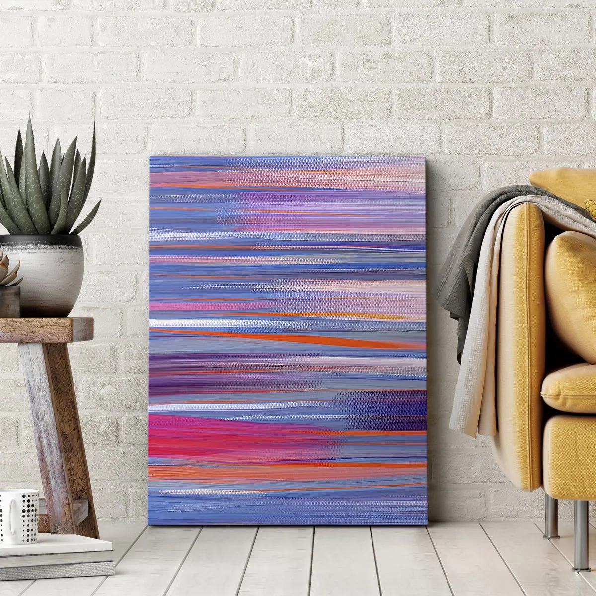 Cuadro sobre lienzo - Impresión de Imagen - Líneas verticales abstractas en tonos azul y rosa. - 50x70cm - Ascensión - Decoración de pared moderna para salón y dormitorio ARTTOR