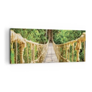 Cuadro sobre lienzo - Impresión de Imagen - Un puente colgante en un bosque tropical lleno de vegetación. - 120x50cm - Suspendido en verde - Decoración de pared moderna para salón y dormitorio ARTTOR