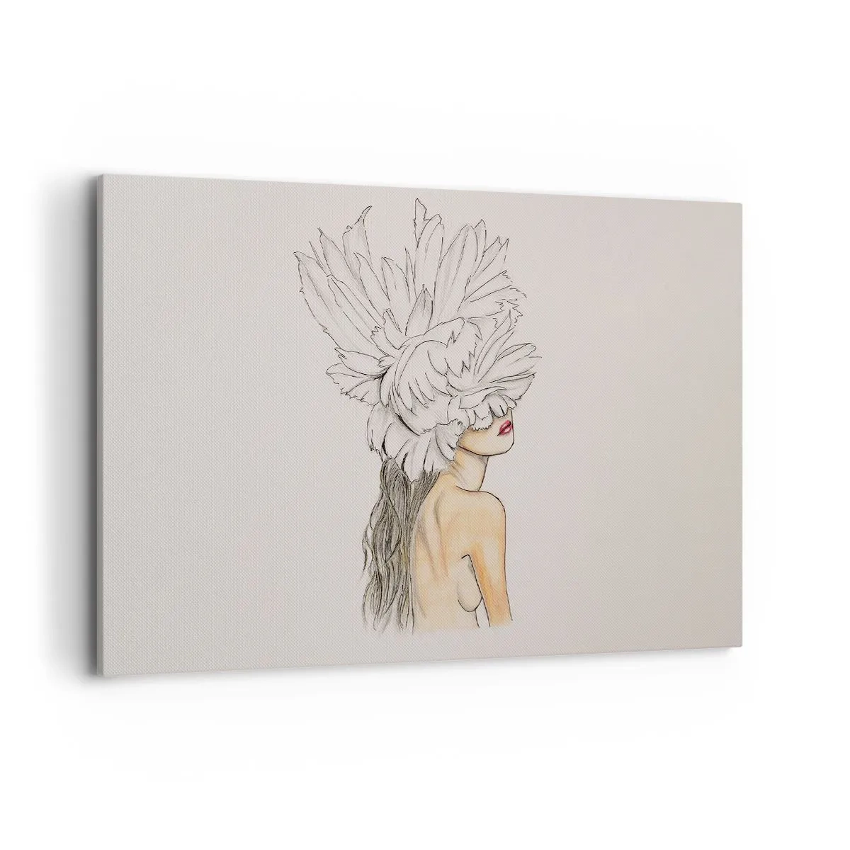 Cuadro sobre lienzo - Impresión de Imagen - Retrato de una mujer con decoración de plumas en estilo artístico. - 120x80cm - Belleza coronada - Decoración de pared moderna para salón y dormitorio ARTTOR