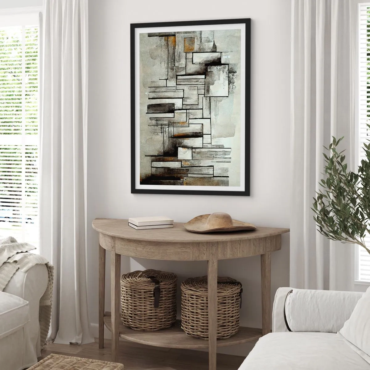 Póster en marco negro - Composición geométrica abstracta en tonos grises y negros. - 50x70cm - El poder de la sencillez - Decoración de pared moderna para salón y dormitorio ARTTOR