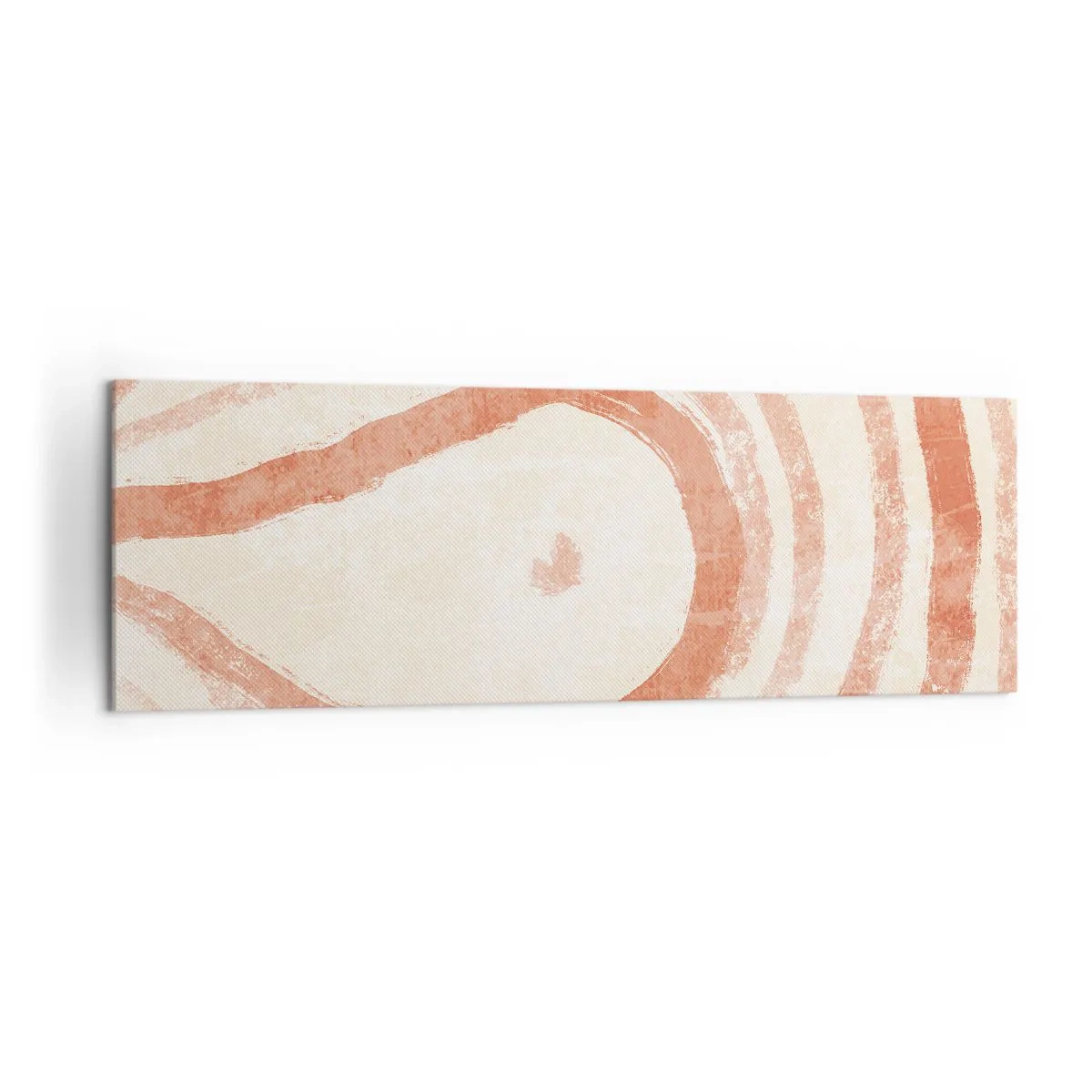 Cuadro sobre lienzo - Impresión de Imagen - Un motivo abstracto de líneas concéntricas en tonos terracota. - 160x50cm - Círculos de coral - composición - Decoración de pared moderna para salón y dormitorio ARTTOR