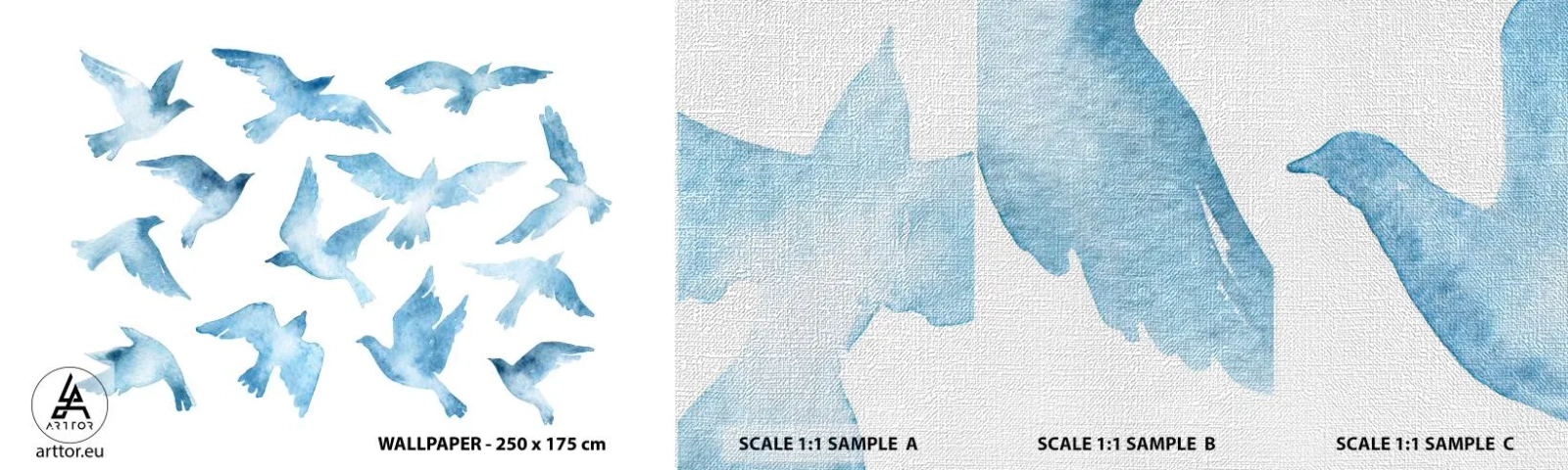 Muestra de fotomural Premium Canvas - Pájaros azules - Abstracción, Pájaro, Gráficos - 100x30 cm