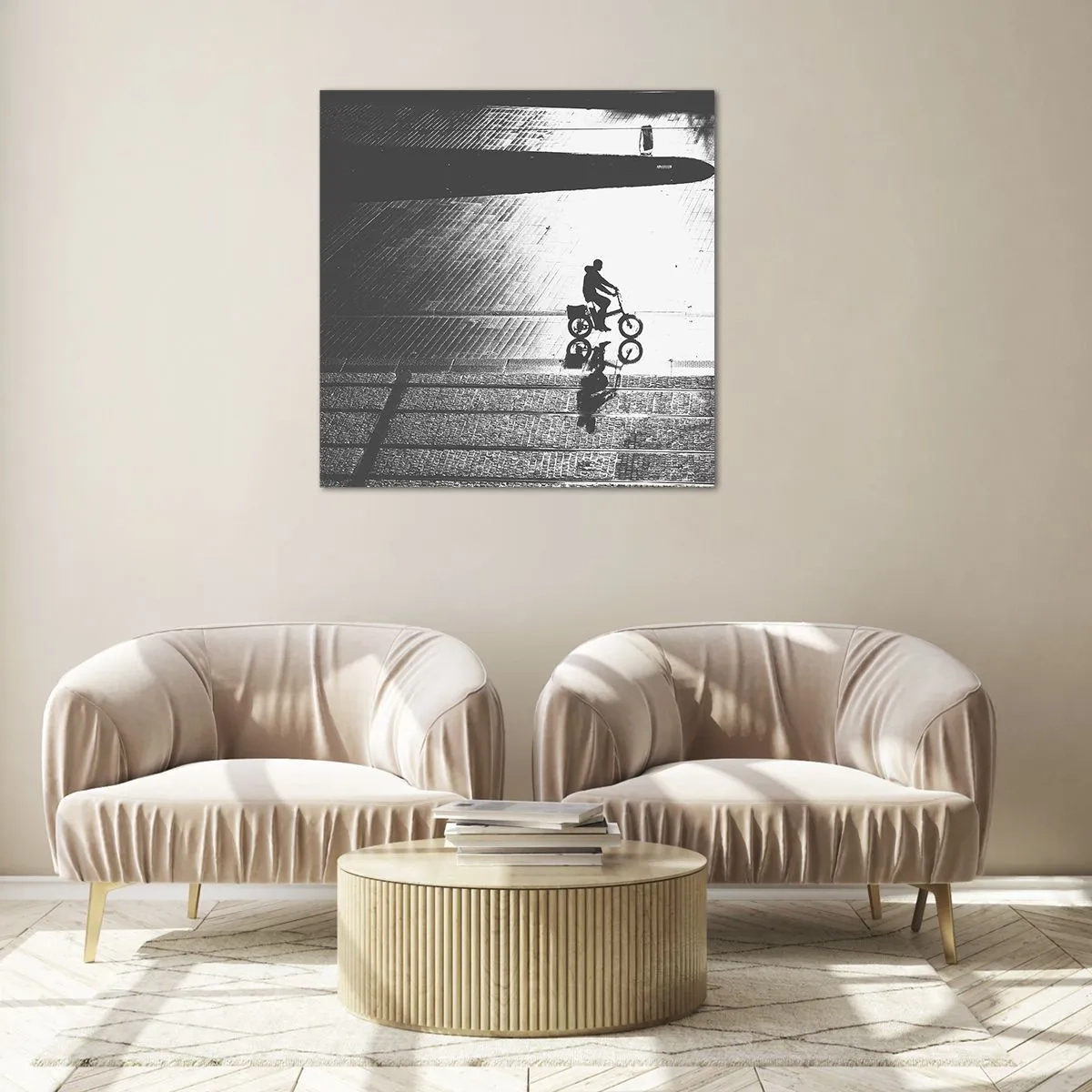 Cuadro sobre vidrio - Impresiones sobre Vidrio - Adelante, a través de la ciudad - 50x50 cm