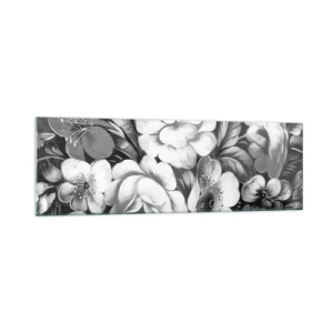 Cuadro sobre vidrio - Impresiones sobre Vidrio - Flores en blanco y negro en una composición clásica y elegante. - 160x50cm - Hermoso incluso en el gris - Decoración de pared moderna para salón y dormitorio ARTTOR