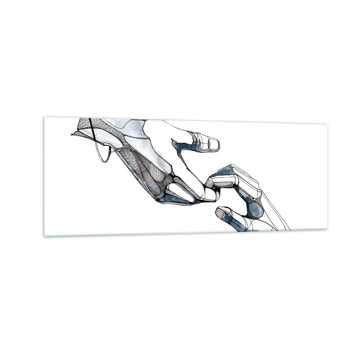 Cuadro sobre vidrio - Impresiones sobre Vidrio - Representación artística de una mano en forma minimalista y geométrica. - 140x50cm - Un buen gesto - Decoración de pared moderna para salón y dormitorio ARTTOR