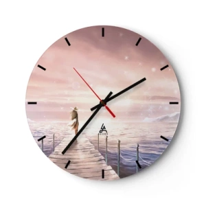 Reloj de pared - Reloj de vidrio - Una mujer en un muelle en un paisaje mágico y pastel. - 30x30cm - A la luz de un sueño - Decoración de pared moderna para salón, cocina y dormitorio ARTTOR