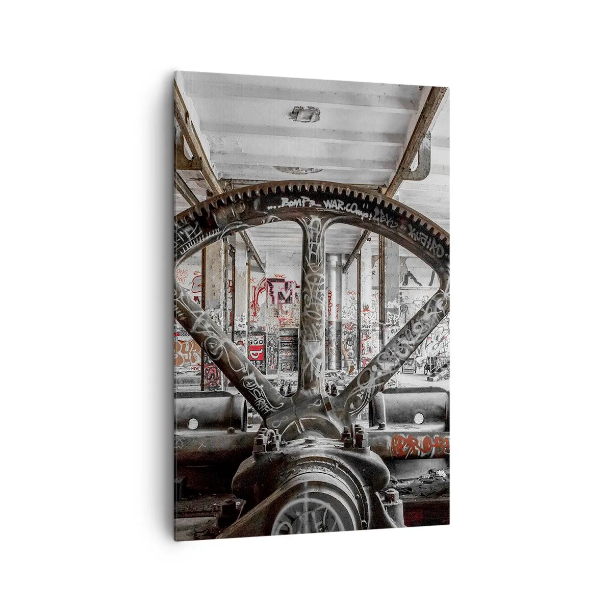 Cuadro sobre lienzo - Impresión de Imagen - Un antiguo mecanismo en un interior industrial abandonado. - 80x120cm - La vida secreta de una fábrica - Decoración de pared moderna para salón y dormitorio ARTTOR