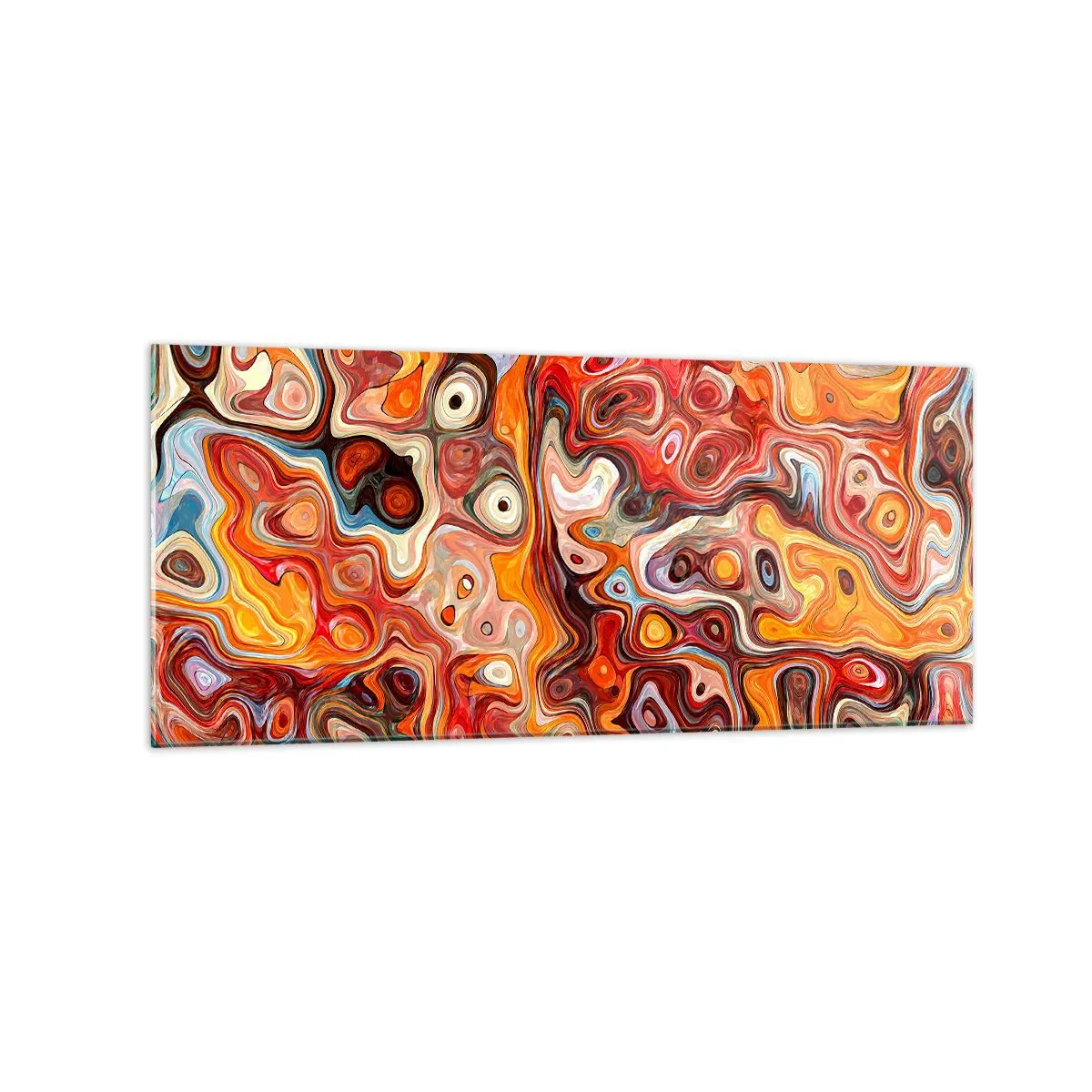 Cuadro sobre vidrio - Impresiones sobre Vidrio - Una composición abstracta en tonos cálidos de rojo, naranja y amarillo. - 120x50cm - Si las nueces se derritieran en la miel - Decoración de pared moderna para salón y dormitorio ARTTOR