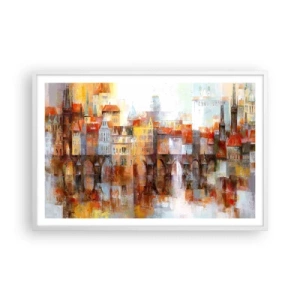 Póster en marco blanco - Puente y ciudad - 91x61 cm