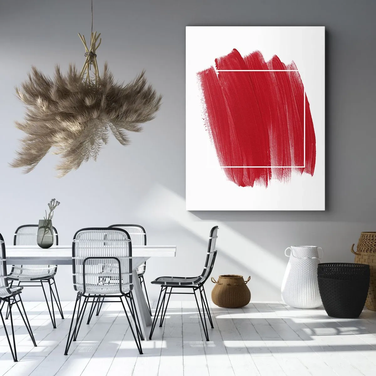 Cuadro sobre lienzo - Impresión de Imagen - Trazo de pincel rojo con borde blanco - 80x120cm - Fuera del marco - Decoración de pared moderna para salón y dormitorio ARTTOR