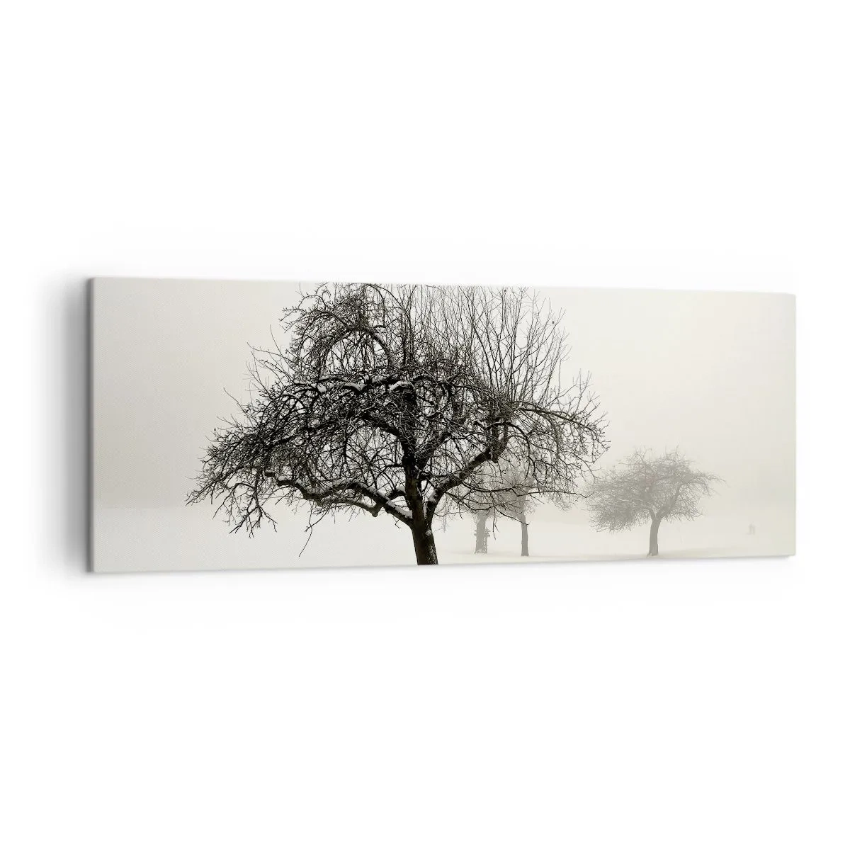 Cuadro sobre lienzo - Impresión de Imagen - Árboles en un campo cubierto de nieve rodeado de niebla. - 140x50cm - Sueño de invierno - Decoración de pared moderna para salón y dormitorio ARTTOR