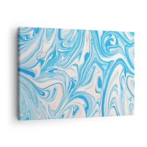 Cuadro sobre lienzo - Impresión de Imagen - Remolinos abstractos de estilo mármol azul y blanco - 70x50cm - Llanura de inundación turquesa - Decoración de pared moderna para salón y dormitorio ARTTOR