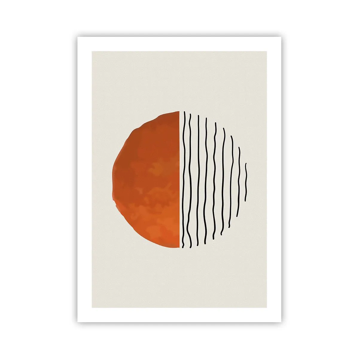 Póster - Círculo abstracto con naranja y mitad lineal. - 50x70cm - En un ambiente japonés - Decoración de pared moderna para salón y dormitorio ARTTOR