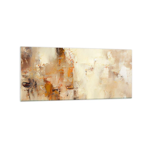 Cuadro sobre vidrio - Impresiones sobre Vidrio - Una composición abstracta en tonos cálidos de amarillo y marrón. - 120x50cm - El alma del ámbar - Decoración de pared moderna para salón y dormitorio ARTTOR