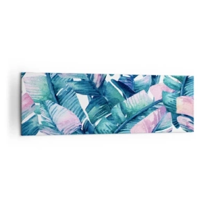 Cuadro sobre lienzo - Impresión de Imagen - Hojas de plátano en tonos azules y rosas. - 160x50cm - En una plantación de plátanos - Decoración de pared moderna para salón y dormitorio ARTTOR