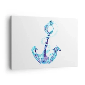 Cuadro sobre lienzo - Impresión de Imagen - Ancla abstracta en tonos azules con detalles náuticos - 70x50cm - Los secretos del mar - Decoración de pared moderna para salón y dormitorio ARTTOR