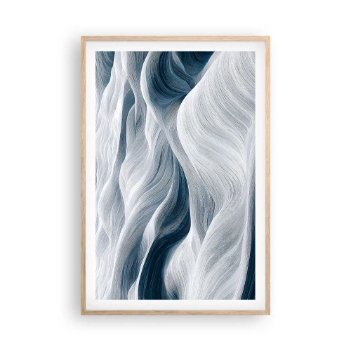Póster en marco roble claro - Olas blancas y azules - 61x91 cm