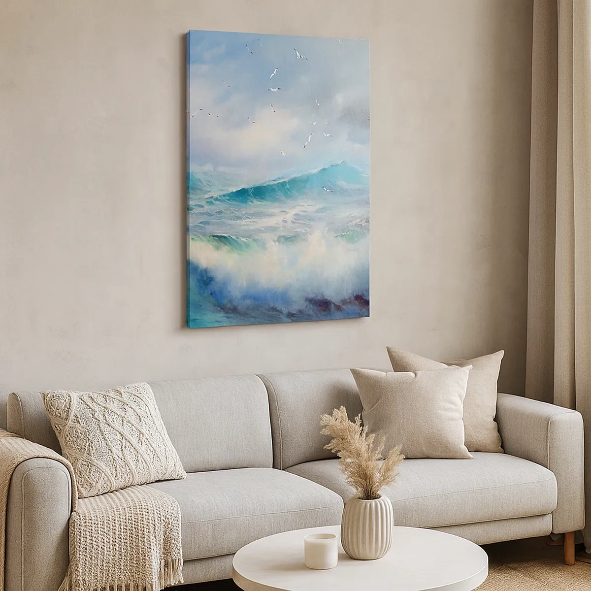 Cuadro sobre lienzo - Impresión de Imagen - Olas fuertes en el océano - 50x70cm - La fuerza del viento - Decoración de pared moderna para salón y dormitorio ARTTOR