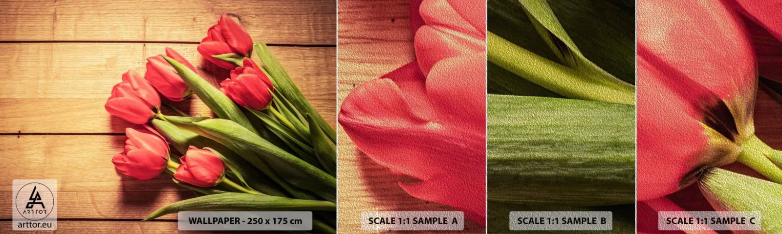 Muestra de fotomural Premium Sand - Una confesión primaveral - flores, tulipanes, Ramo de flores - 100x30 cm