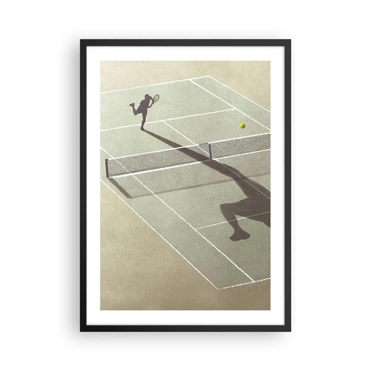 Póster en marco negro - Un jugador de tenis sirviendo en la cancha - 50x70cm - Véncete a ti mismo - Decoración de pared moderna para salón y dormitorio ARTTOR