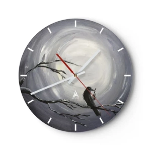 Reloj de pared - Reloj de vidrio - Pájaro negro en una rama a la luz de la luna - 30x30cm - La clave del misterio de la noche - Decoración de pared moderna para salón, cocina y dormitorio ARTTOR