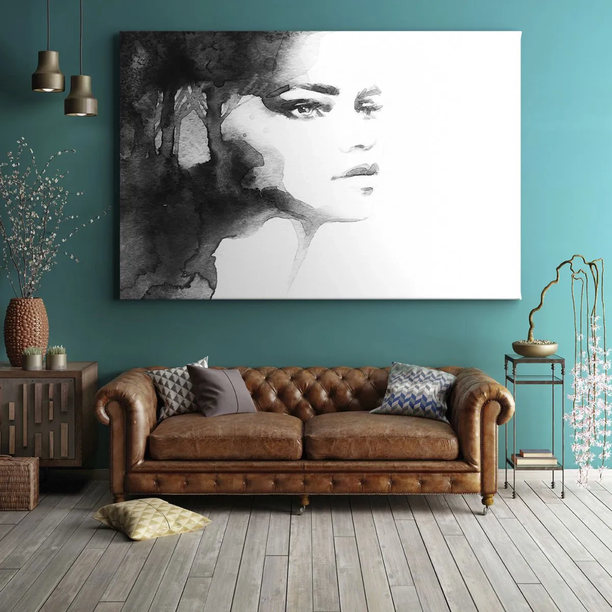Cuadro sobre lienzo - Impresión de Imagen - Un retrato sutil de una mujer en tonos blanco y negro. - 70x50cm - Hecho de misterio y niebla - Decoración de pared moderna para salón y dormitorio ARTTOR