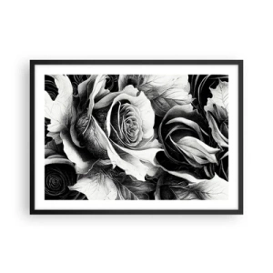 Póster en marco negro - Rosas blancas y negras en una elegante composición. - 70x50cm - Siempre como una reina - Decoración de pared moderna para salón y dormitorio ARTTOR