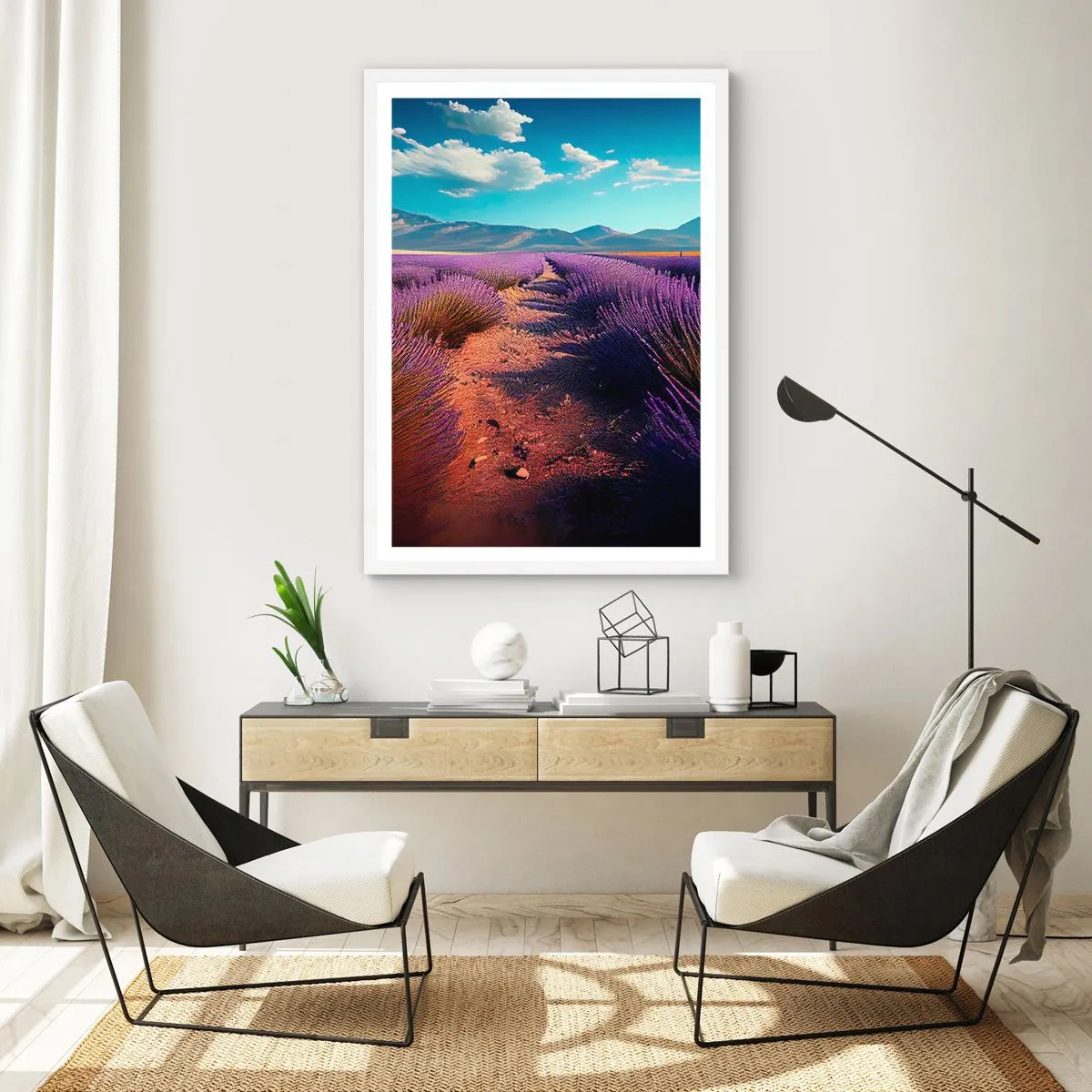 Póster en marco blanco - Campos fragantes - 70x100 cm