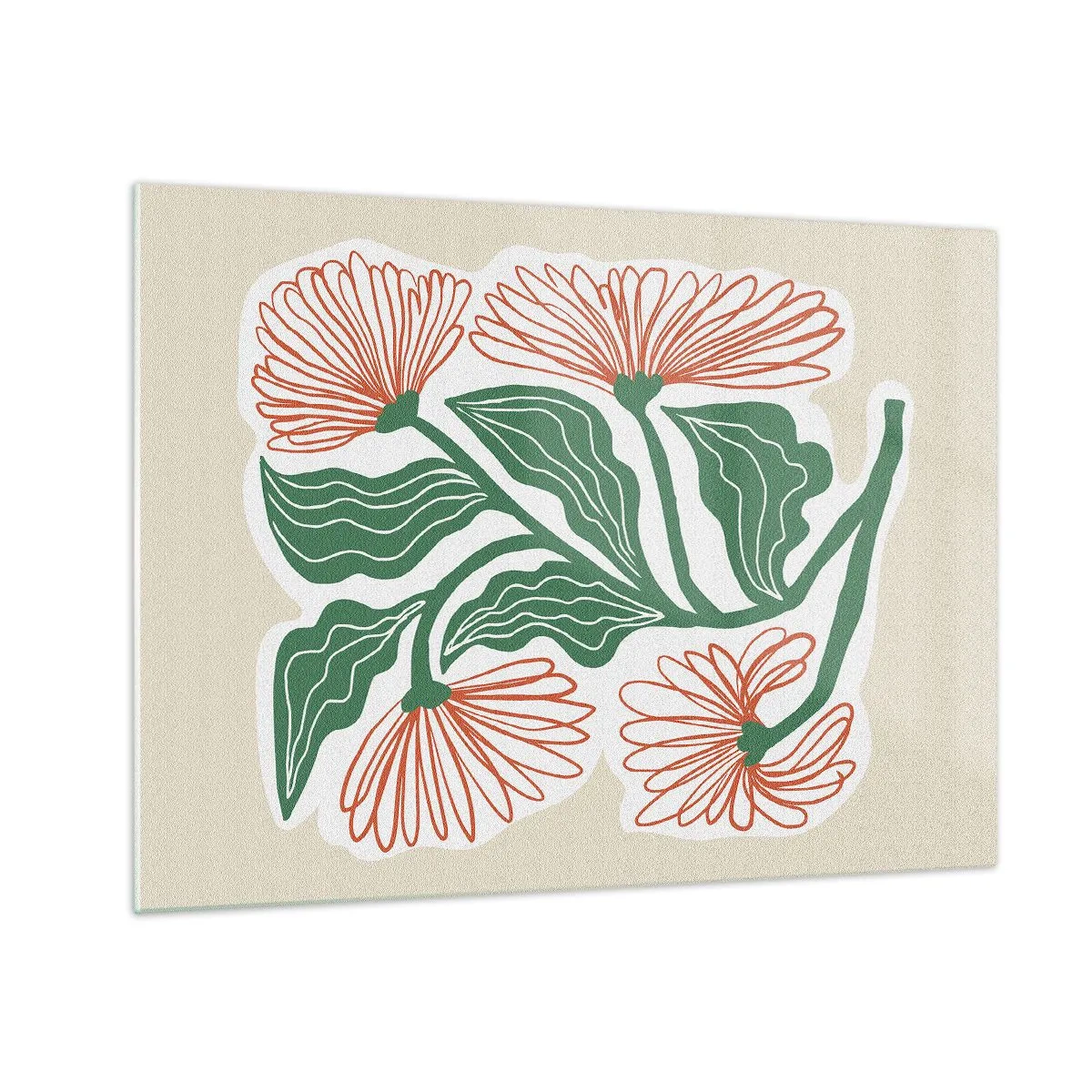 Cuadro sobre vidrio - Impresiones sobre Vidrio - Flores decorativas de estilo popular sobre un fondo claro. - 70x50cm - Folclórico y moderno - Decoración de pared moderna para salón y dormitorio ARTTOR