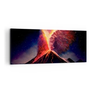 Cuadro sobre lienzo - Impresión de Imagen - Una erupción volcánica única por la noche con colores dinámicos. - 120x50cm - Belleza y horror - Decoración de pared moderna para salón y dormitorio ARTTOR
