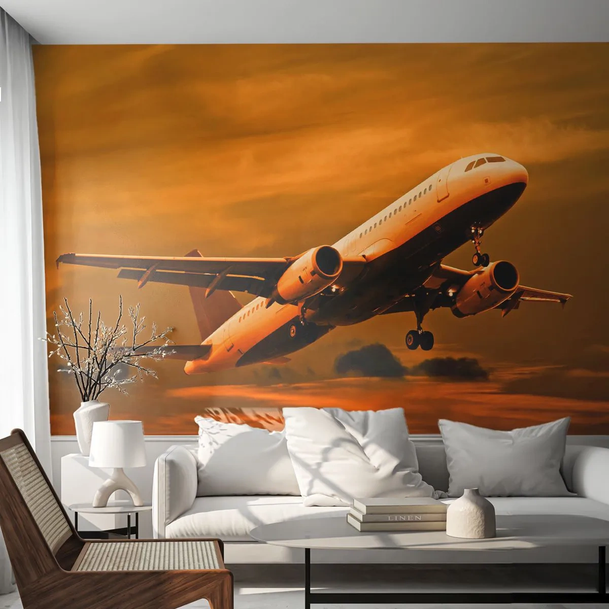 Fotomural Premium Canvas - Vuelo hacia el sol - Avión, Viaje, Atardecer - 250x175 cm