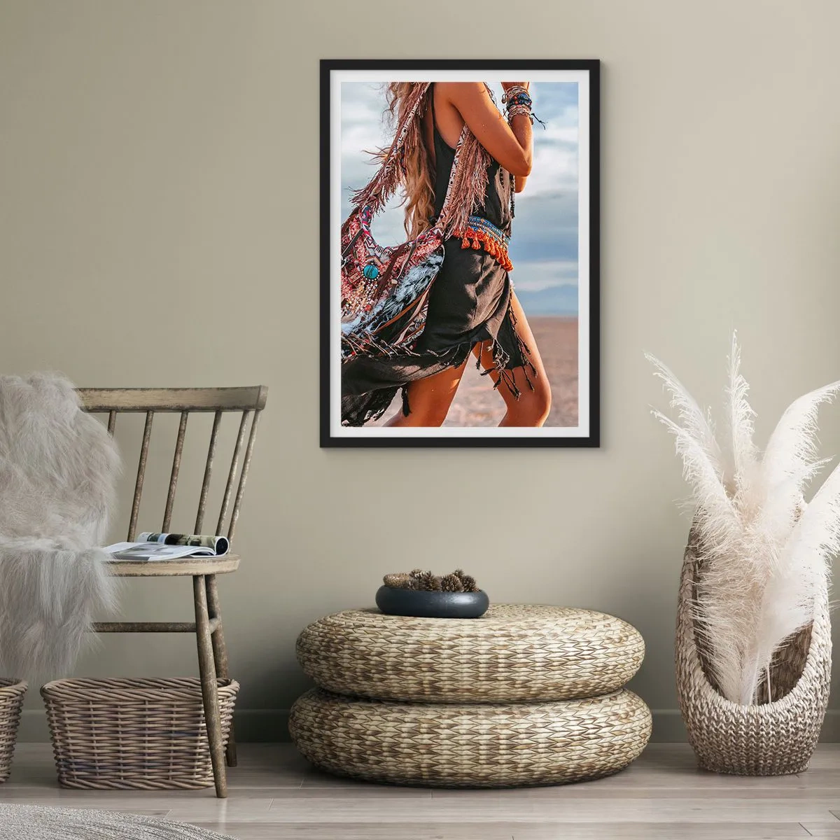 Póster en marco negro - Estilo bohemio con un paisaje desértico - 50x70cm - La chamana - Decoración de pared moderna para salón y dormitorio ARTTOR